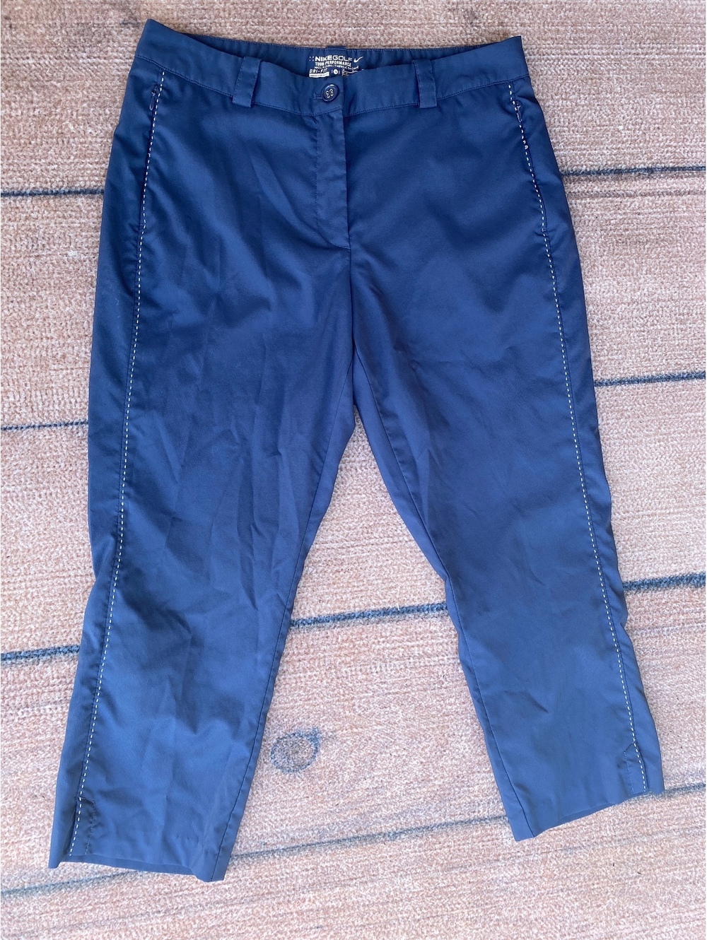 Nike Tour Performance Dri Fit pick blue white pickstitch golf pants 10